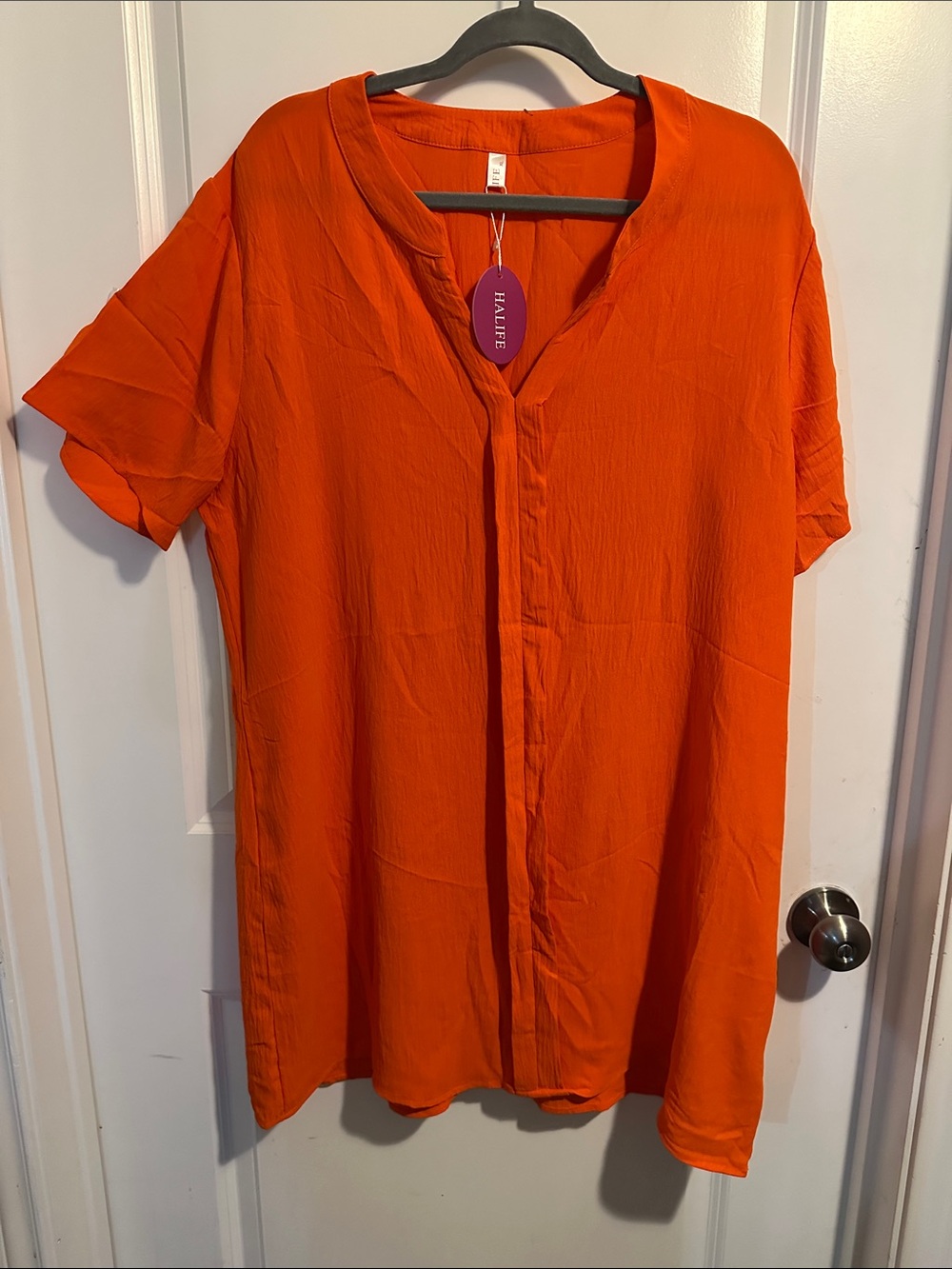 HALIFe Women's Orange Short Sleeve Swim Coverup Tunic Dress